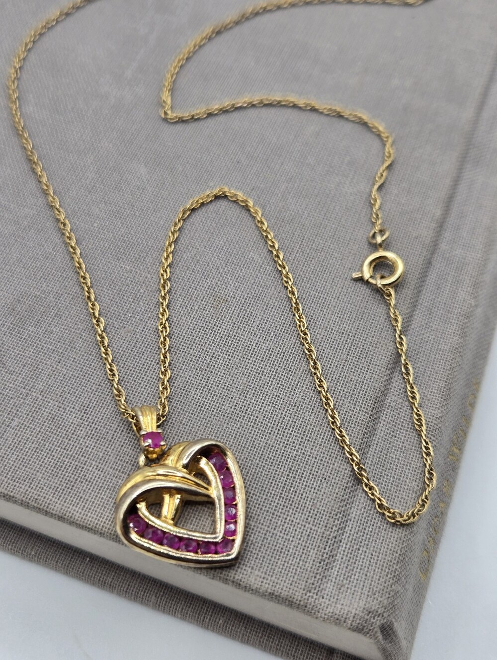 Vintage Y2k pink purple CZ Heart Necklace 18" Dainty Mcbling Preppy Old Money
